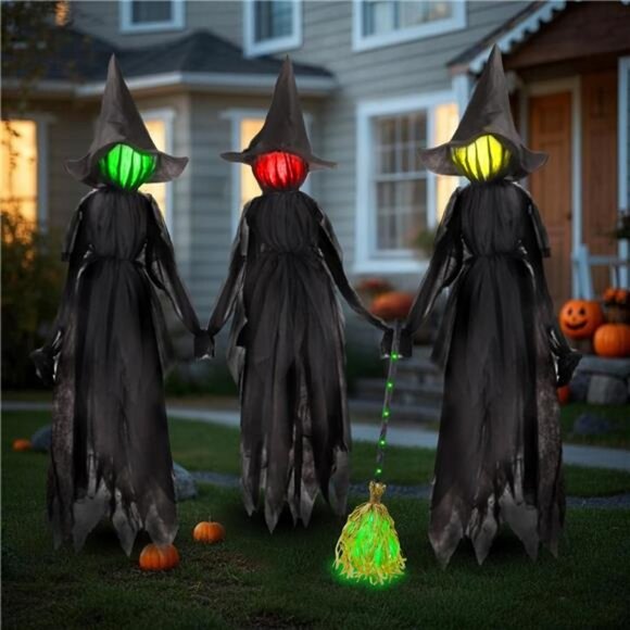 Amazon.com: Dazzle Bright Halloween Decorations, 6 FT Set of  Set of 3 Witches Halloween Decorations Outdoor, 6 FT Light Up Witch
